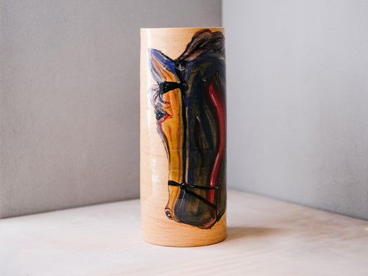 CERAMIC VASE WITH HAND PAINTED HORSES